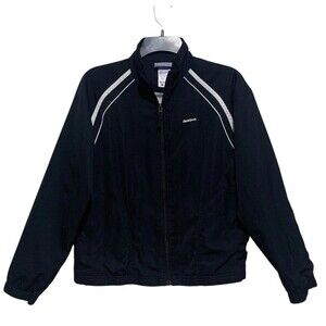 Reebok Jacket Women Size Medium Black Full Zip Track Running Lined Pockets